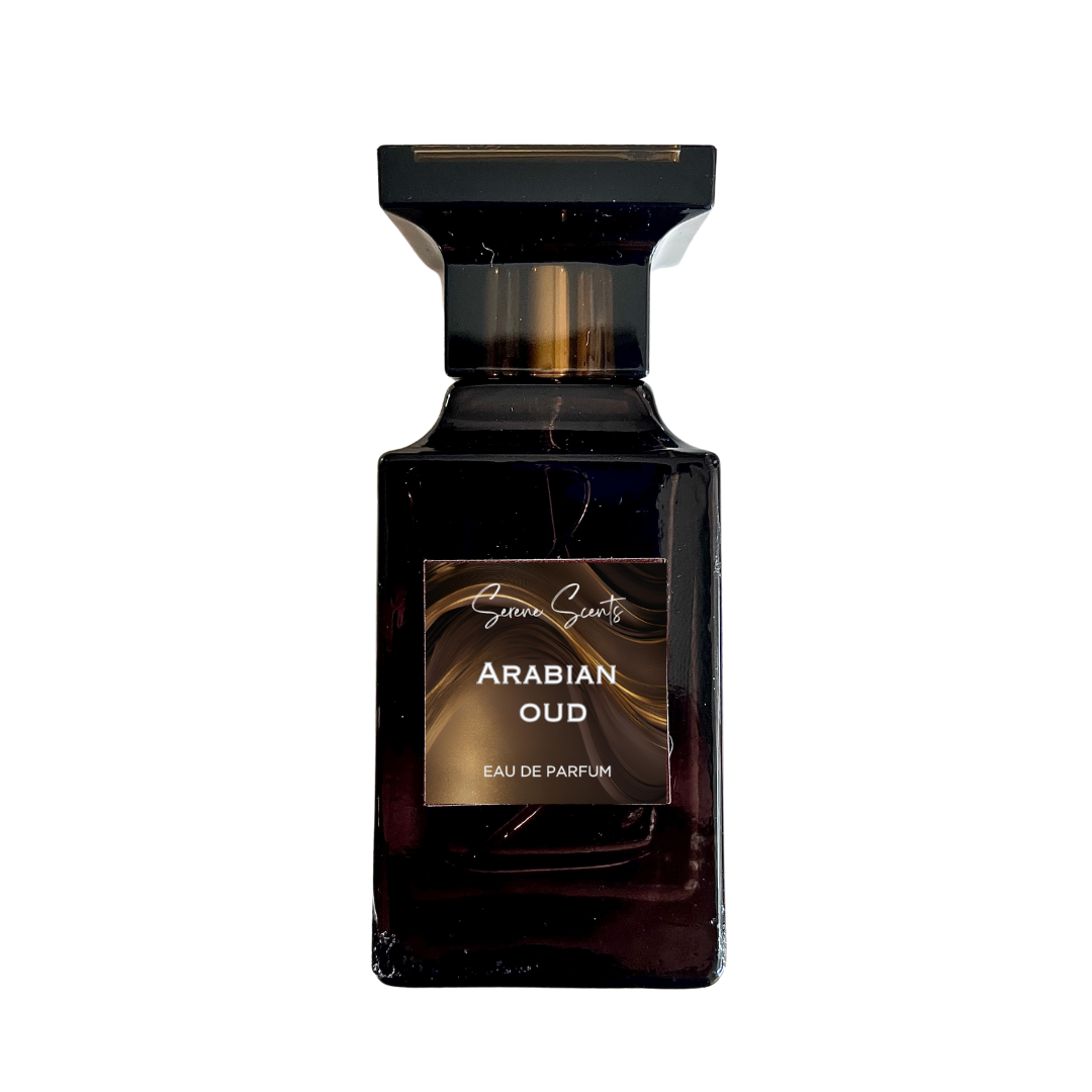 50ml bottle of Arabian Oud inspired Eau de Parfum – Luxe Perfume with oud, amber, and incense notes.