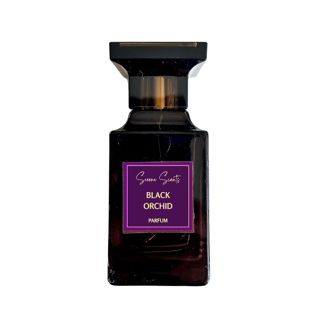 50ml bottle of Black Orchid inspired Eau de Parfum – Luxe Perfume with floral, chocolate, and incense notes.