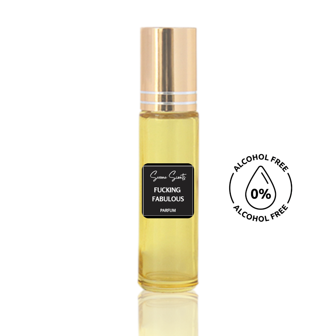 10ml roll-on of Fabulous inspired perfume oil – Luxe Perfume, with leather, almond, and vanilla scent notes, alcohol-free attar