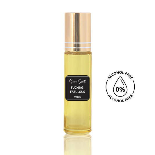 10ml roll-on of Fabulous inspired perfume oil – Luxe Perfume, with leather, almond, and vanilla scent notes, alcohol-free attar
