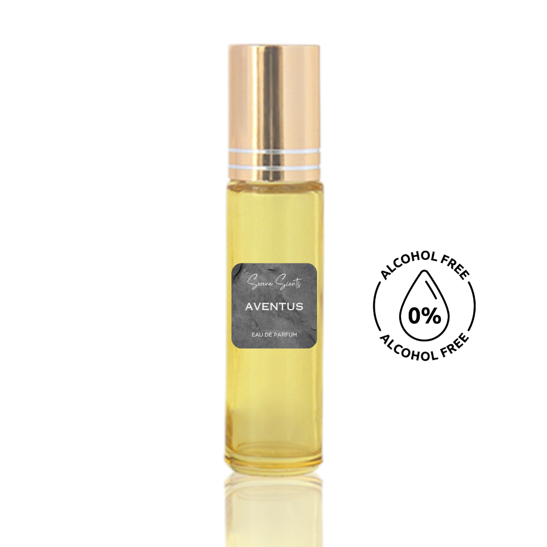 10ml roll-on bottle of Aventus inspired perfume oil – Luxe Perfume, with pineapple, birch, and musk scent notes, alcohol-free atta