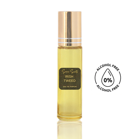 10ml roll-on bottle of Green Irish Tweed inspired perfume oil – Luxe Perfume, fresh lemon verbena and violet scent, alcohol-free attar