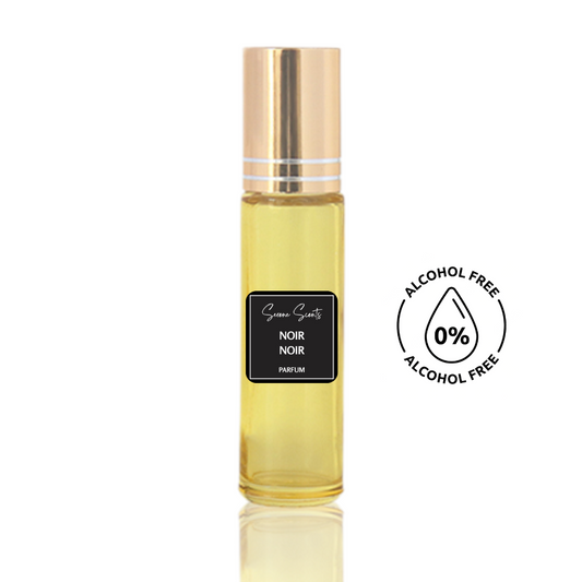 10ml roll-on bottle of Tom Ford Inspired Noir Noir perfume oil – Luxe Perfume, alcohol-free attar with saffron, rose, and amber notes