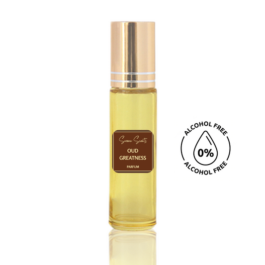 10ml roll-on bottle of Initio Inspired Oud For Greatness perfume oil – Luxe Perfume, alcohol-free attar with oud, vanilla, and amber notes