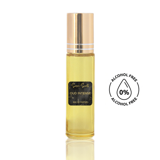 10ml roll-on bottle of Gucci Inspired Oud Intense perfume oil – Luxe Perfume, alcohol-free attar with oud, vanilla, and amber notes
