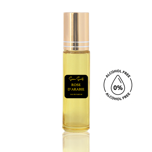10ml roll-on bottle of Rose d'Arabie inspired perfume oil – Luxe Perfume, alcohol-free attar with rose, amber, and oud notes